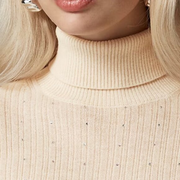 J. Crew Featherweight cashmere turtleneck sweater with rhinestones Size Small - Picture 2 of 11